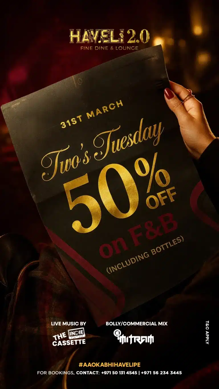 Happy hour drinks offer at Haveli restaurant Dubai