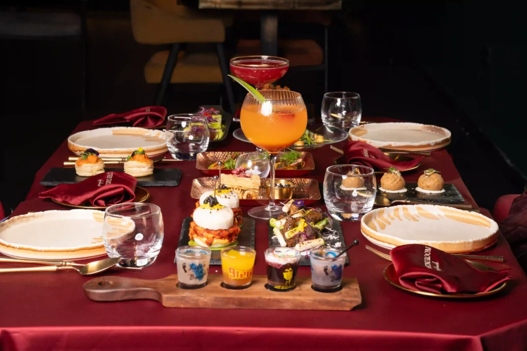 A wide shot of the table which shows