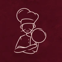 A line drawing of a chef in a hat holding a frying pan, with arms crossed.
